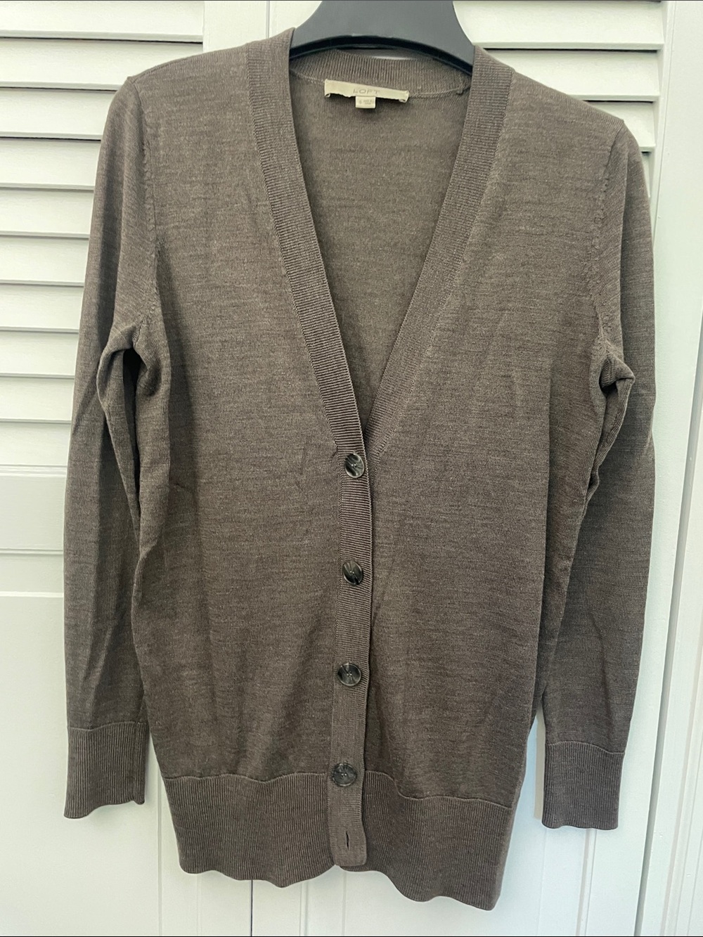 LOFT Brown Long Button Boyfriend Cardigan